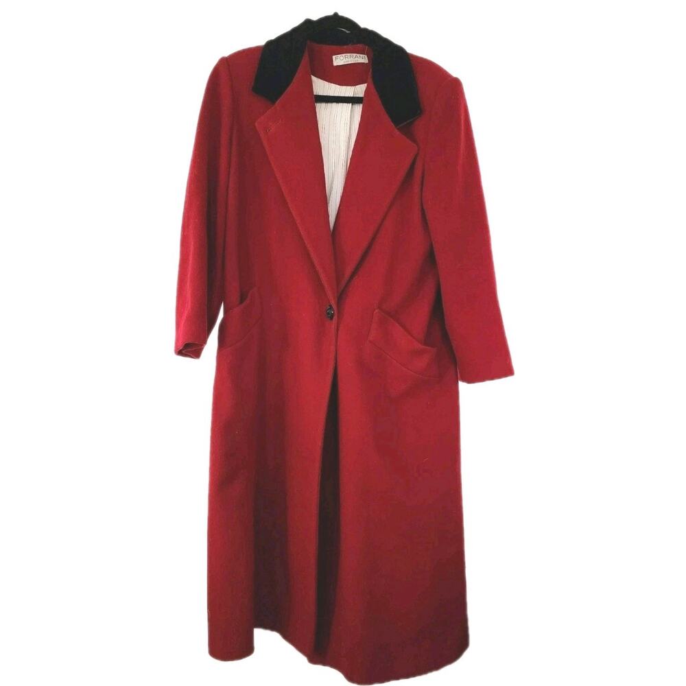 Forrani Red 100% Wool Vintage Coat Velvet Black Collar 11/12 Womens Union Mob